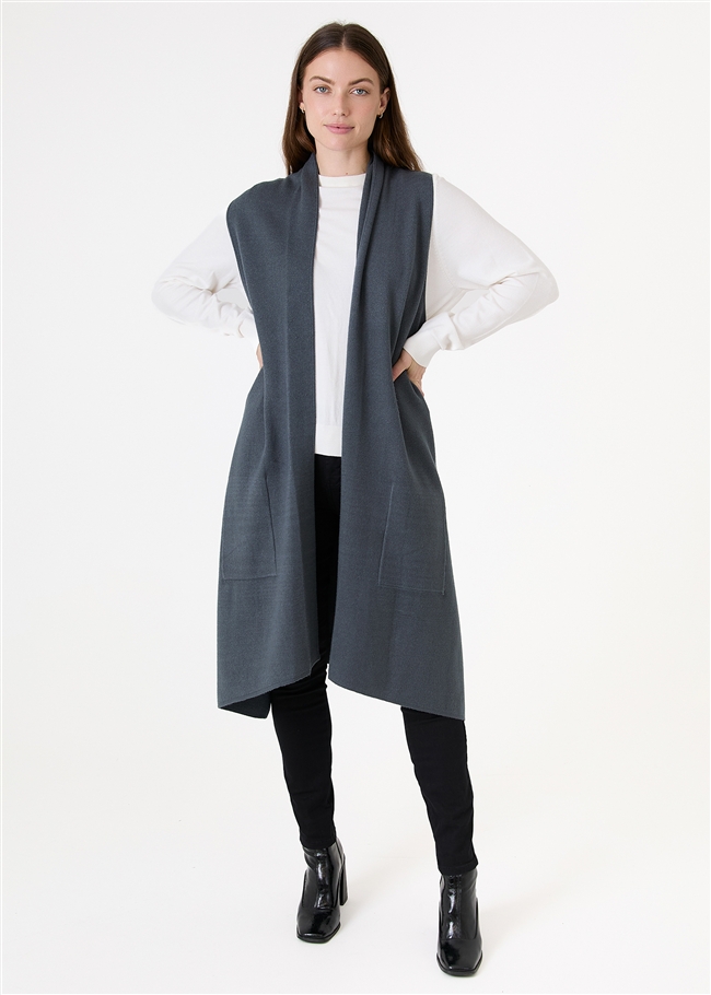 Cashmere Like Doubleknit Roll Collar Gilet
