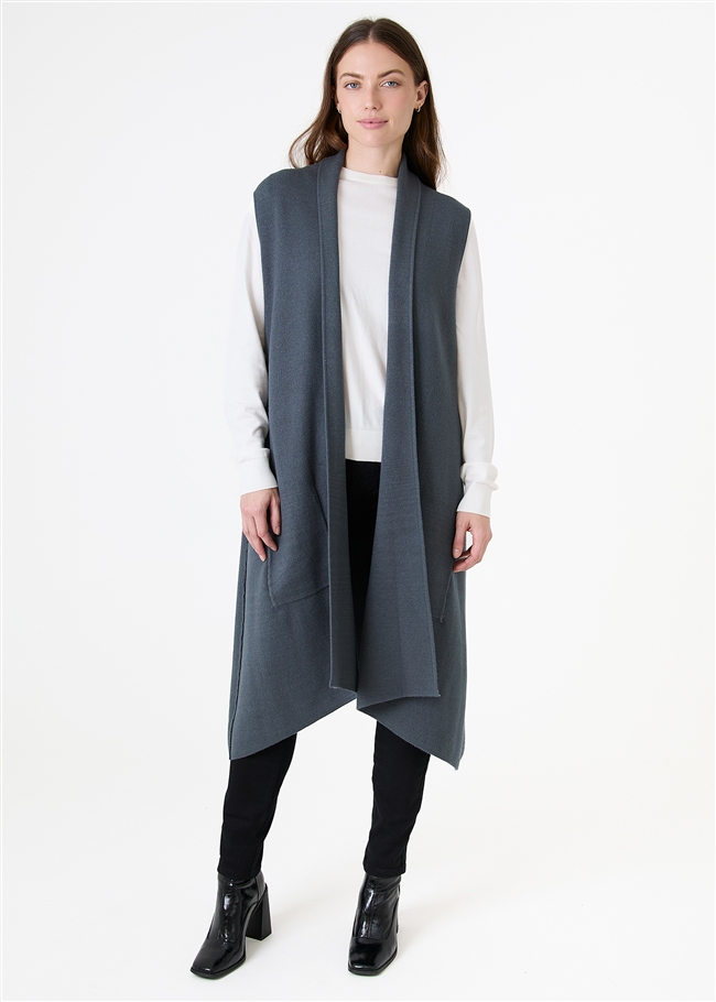 Cashmere Like Doubleknit Roll Collar Gilet