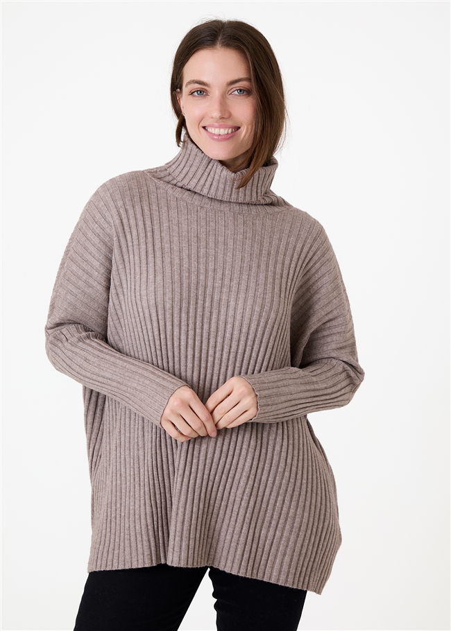 Chunky Rib Roll Neck Jumper