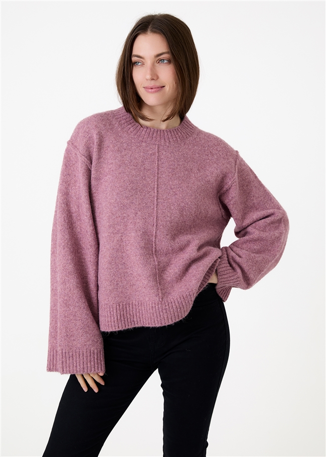Crew Neck Seam Detail Jumper - Lilac - front view