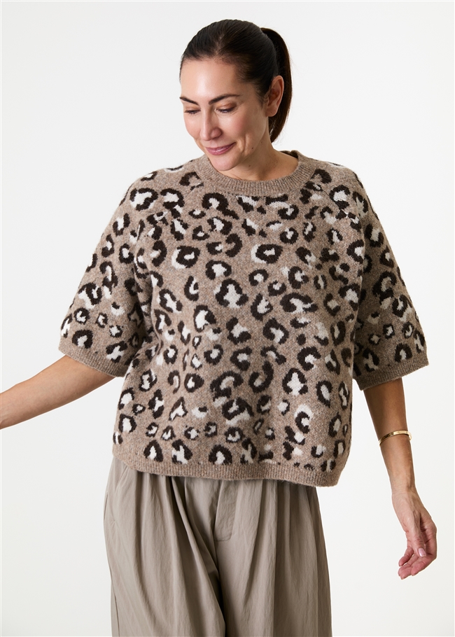 Leopard Jacquard Short Sleeve Raglan Jumper