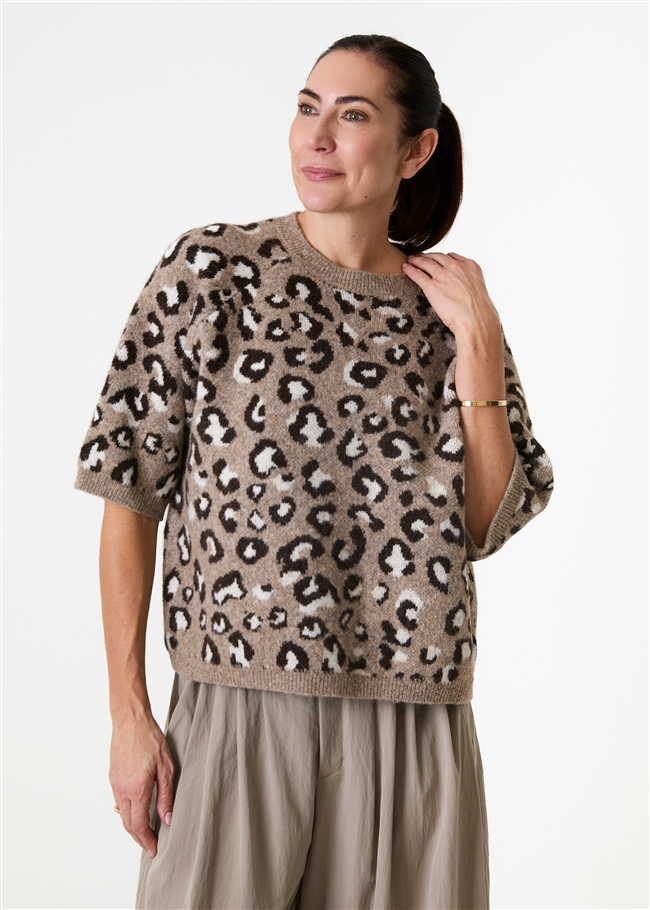 Leopard Jacquard Short Sleeve Raglan Jumper
