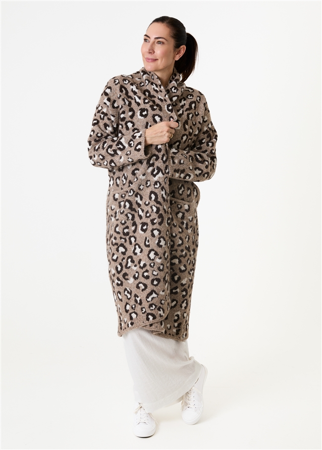 Leopard Jacquard Roll Collar Coatigan