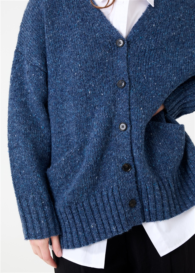 Soft Nep V-Neck Cardigan - Denim Blue - general view