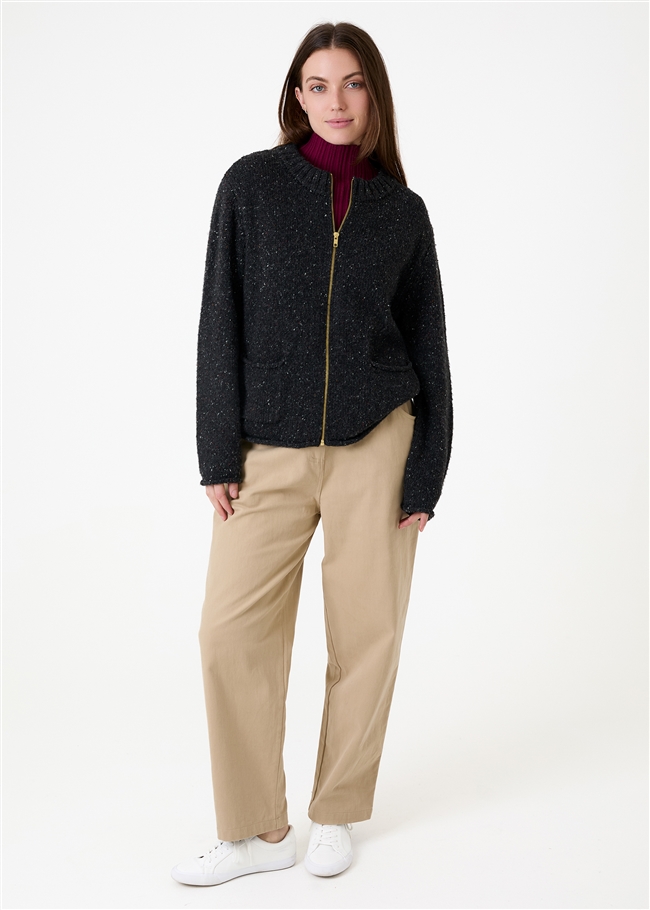 Soft Nep Boxy Zip Front Cardigan