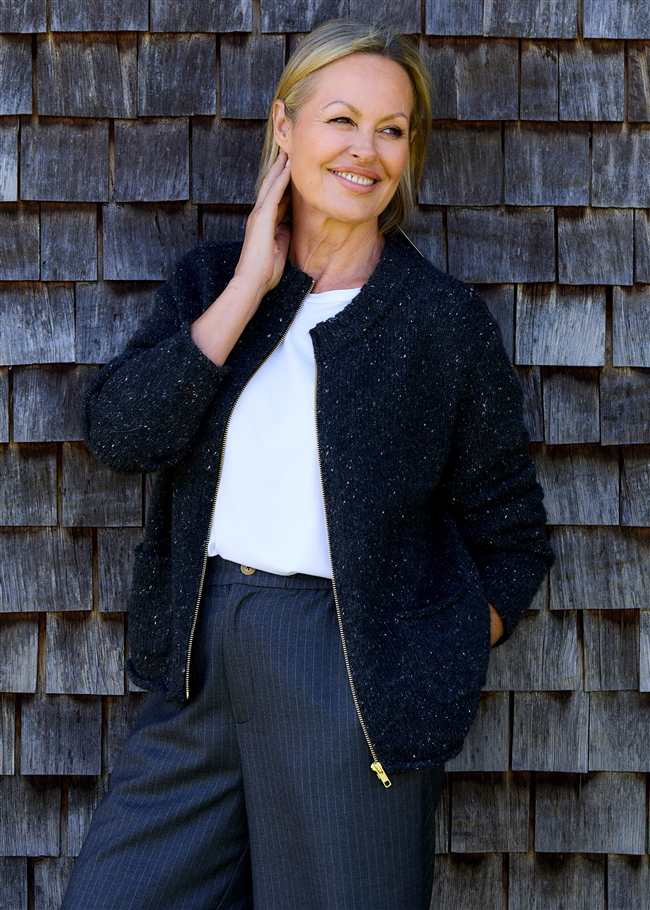 Soft Nep Boxy Zip Front Cardigan