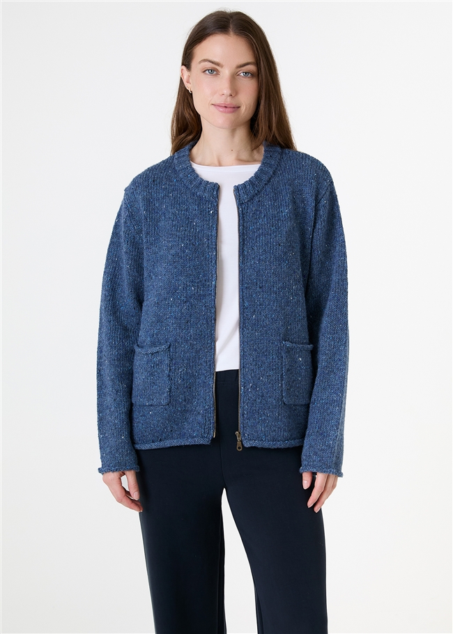 Soft Nep Boxy Zip Front Cardigan