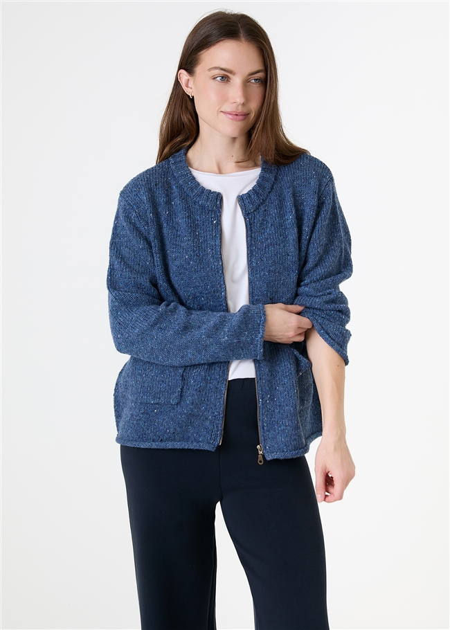 Soft Nep Boxy Zip Front Cardigan