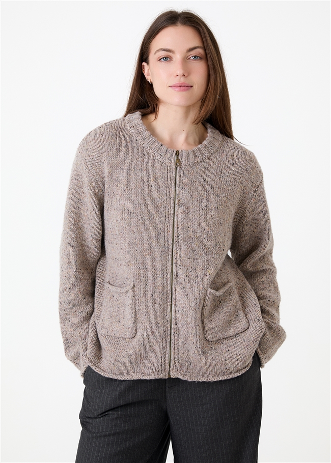 Soft Nep Boxy Zip Front Cardigan