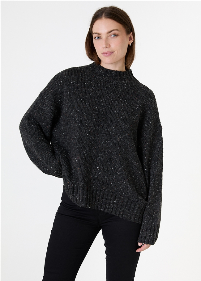 Soft Nep Turtle Neck Jumper - Charcoal - side body view