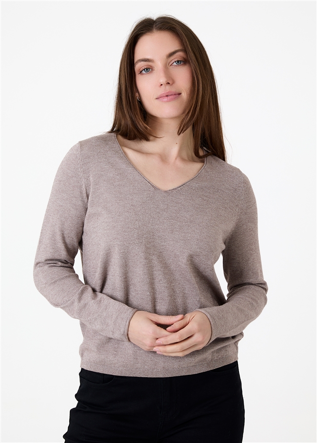 Cashmere Like Lurex Fitted V-Neck Jumper