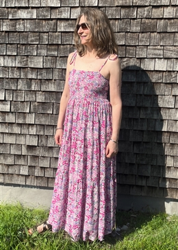 Ditsy Cluster Shirring Shoestring Maxi Dress - Lilac - front view