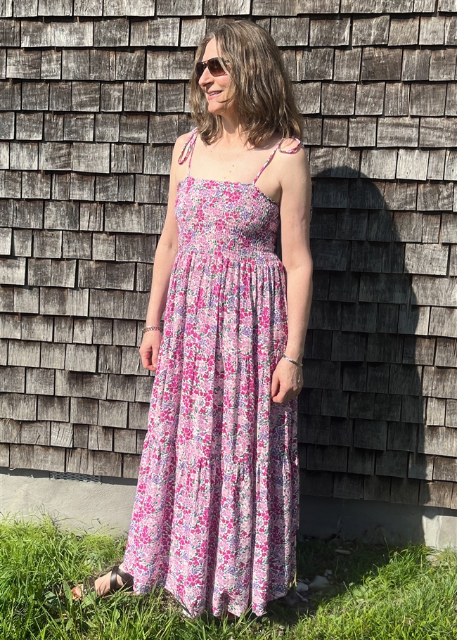 Ditsy Cluster Shirring Shoestring Maxi Dress - Lilac - front view