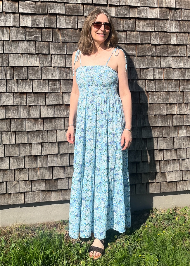 Ditsy Cluster Shirring Shoestring Maxi Dress