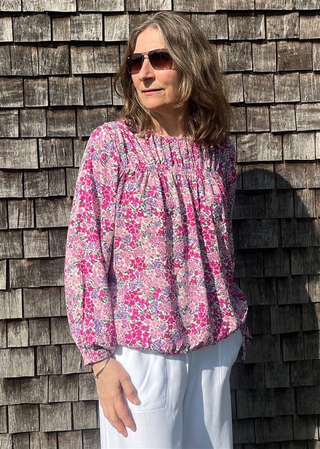 Ditsy Cluster Drawstring Hem Blouse