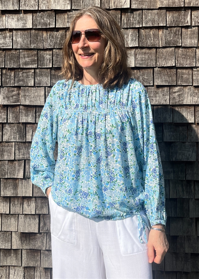 Ditsy Cluster Drawstring Hem Blouse