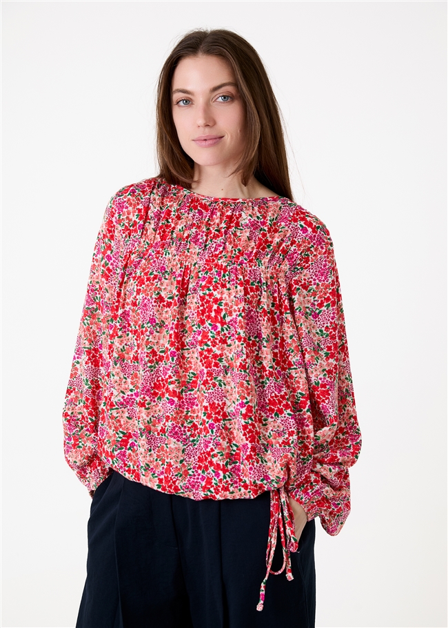 Ditsy Cluster Drawstring Hem Blouse