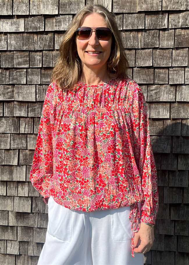 Ditsy Cluster Drawstring Hem Blouse