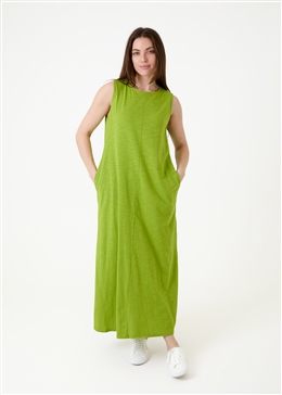 Slub Jersey A-Line Maxi Dress - Kiwi Green - front view