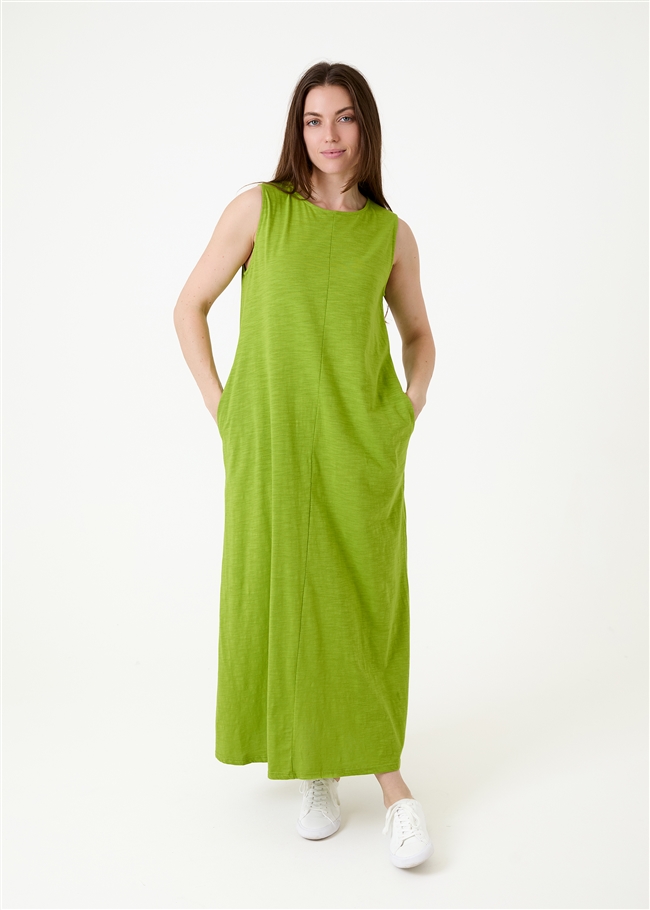Slub Jersey A-Line Maxi Dress - Kiwi Green - front view