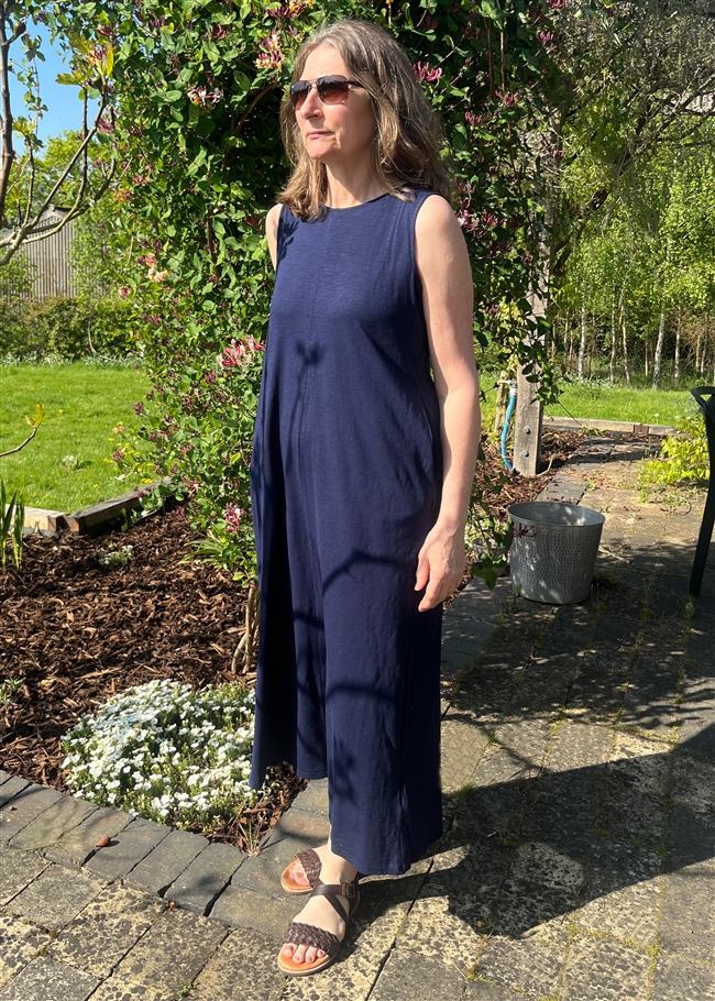 Slub Jersey A-Line Maxi Dress - Navy Blue - front view