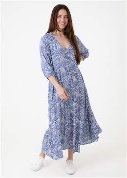 Mini Zebra Tiered Dress - Denim Blue - front view