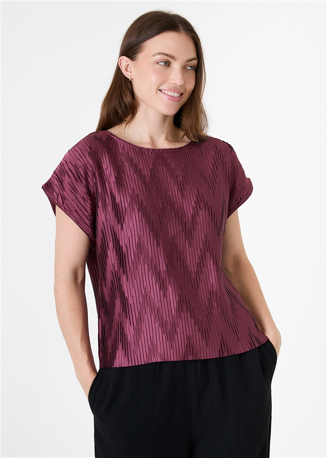 Chevron Pleat Cap Sleeve Satin Top