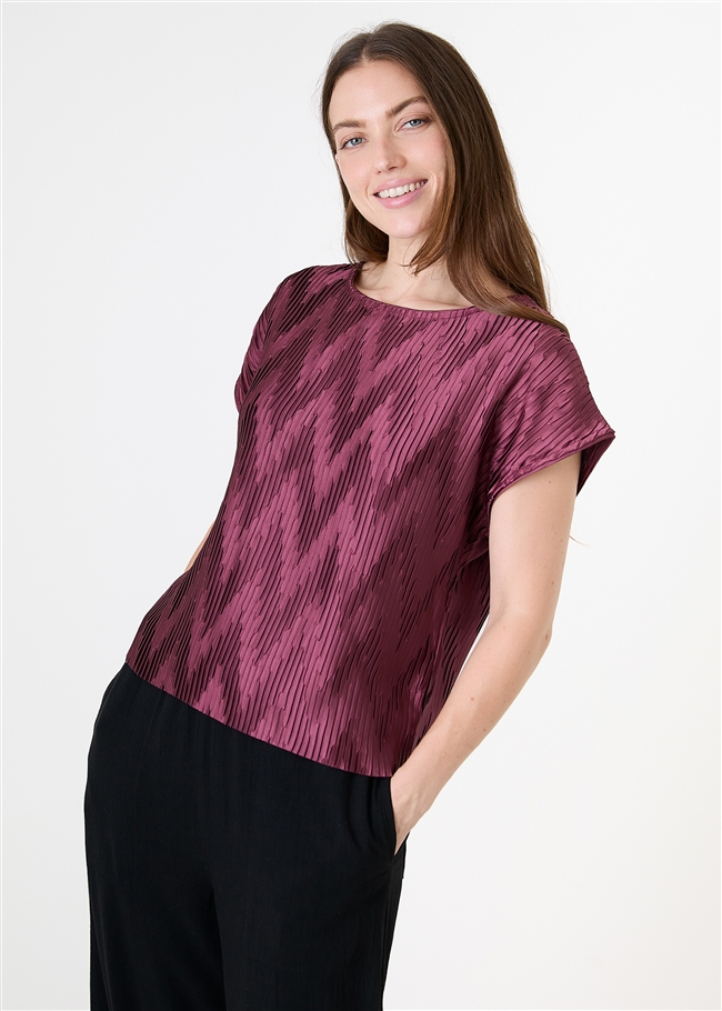 Chevron Pleat Cap Sleeve Satin Top