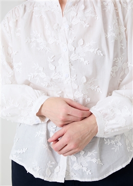 Floral Applique Button Through Blouse - White - general view