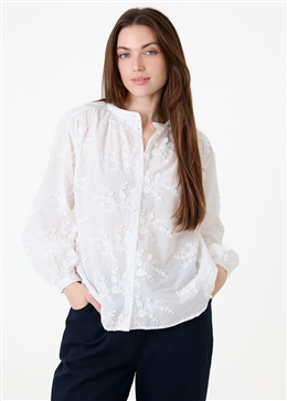 Floral Applique Button Through Blouse - White - front view