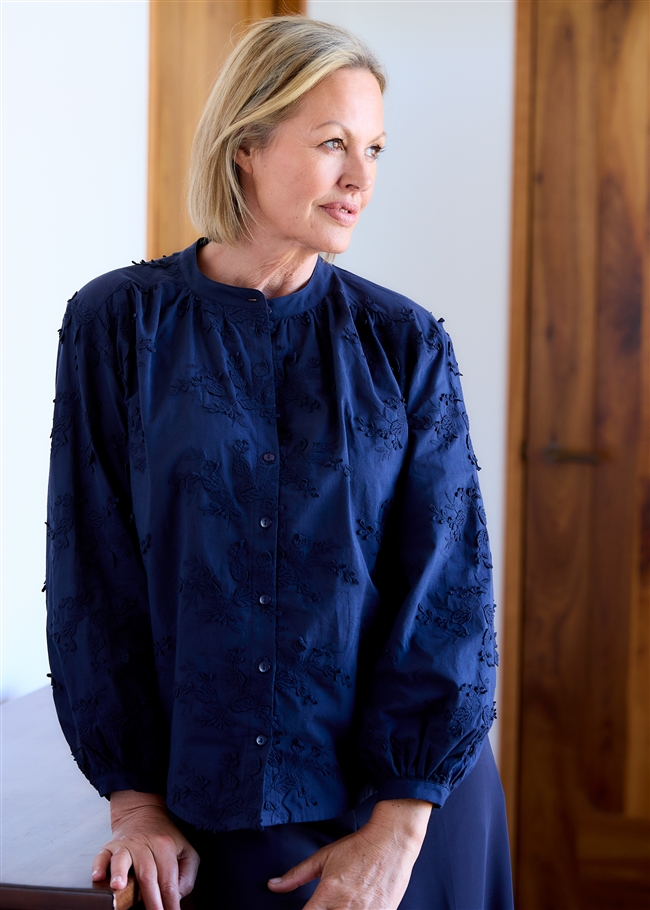 Floral Applique Button Through Blouse