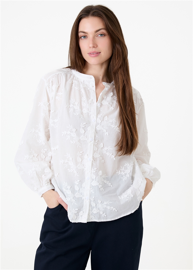 Floral Applique Button Through Blouse