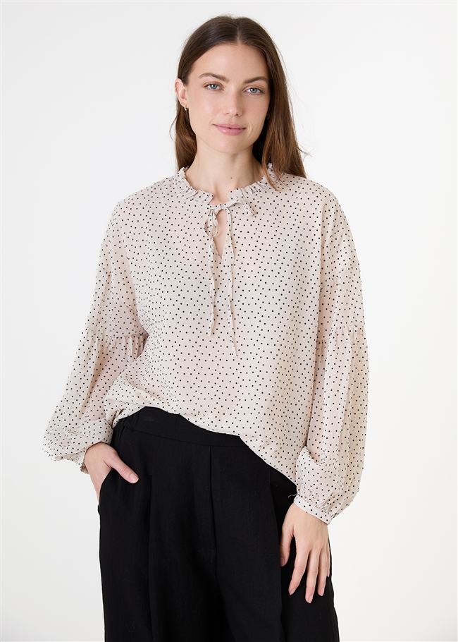 Flock Spot Pleat Detail Poet Blouse