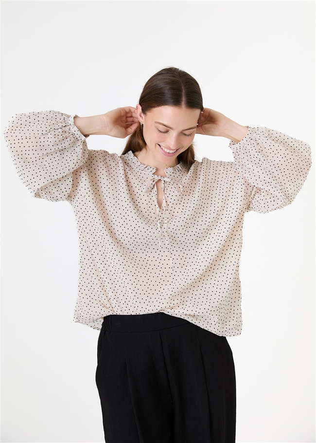 Flock Spot Pleat Detail Poet Blouse