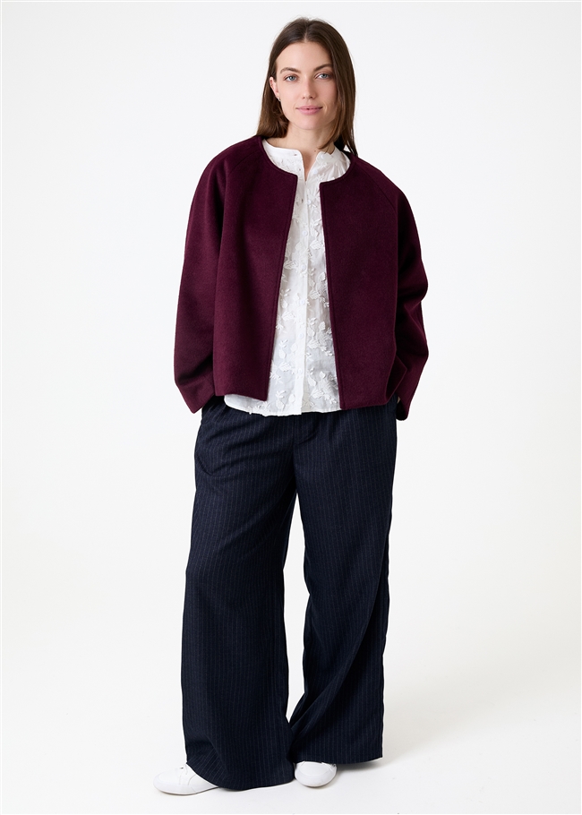 Wool Blend Boxy Round Neck Raglan Jacket