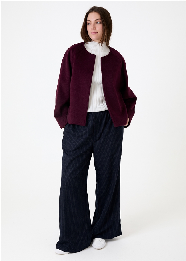 Wool Blend Boxy Round Neck Raglan Jacket