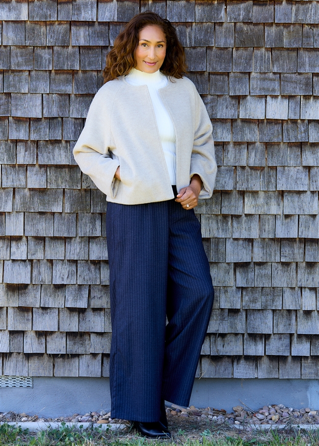 Wool Blend Boxy Round Neck Raglan Jacket