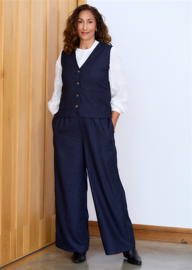 Simple Pinstripe V Neck Waistcoat