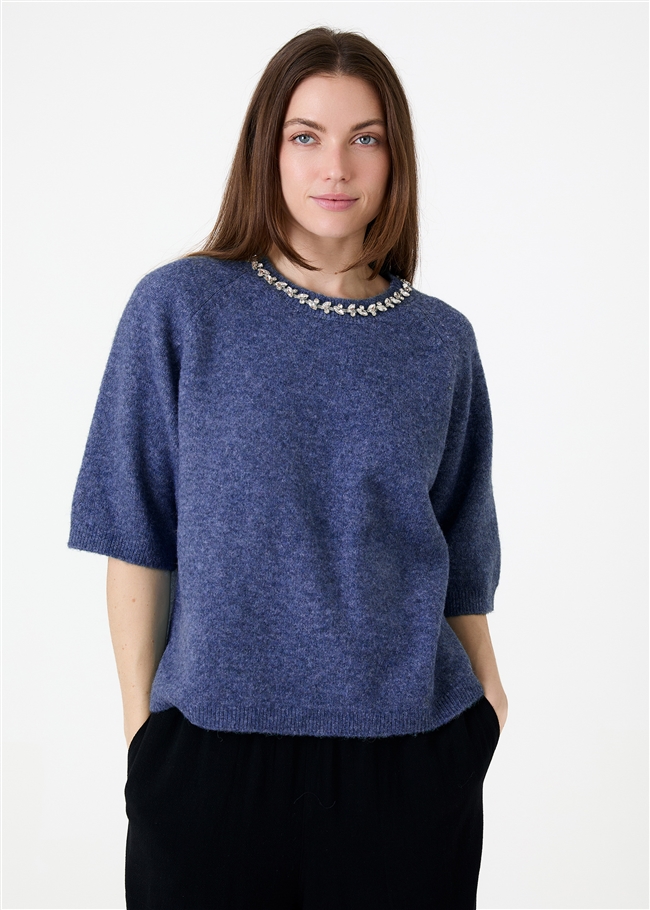 Diamante Necklace Short Sleeve Raglan Jumper
