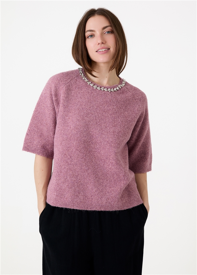 Diamante Necklace Short Sleeve Raglan Jumper