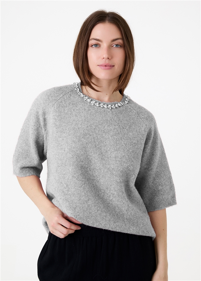 Diamante Necklace Short Sleeve Raglan Jumper