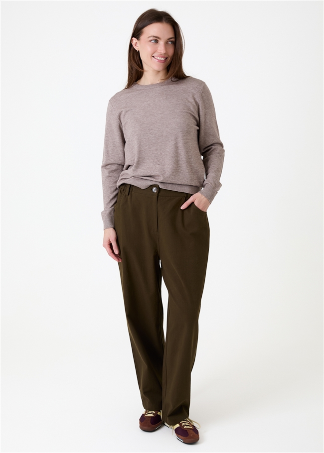 Balloon Leg Elastic Waist Cotton Twill Trousers