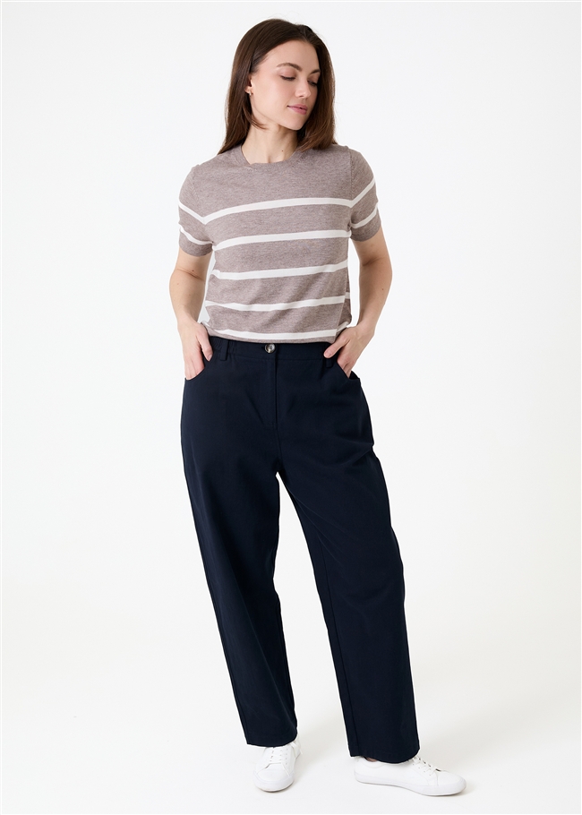 Balloon Leg Elastic Waist Cotton Twill Trousers