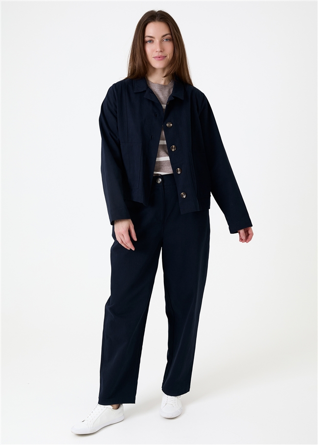 Balloon Leg Elastic Waist Cotton Twill Trousers