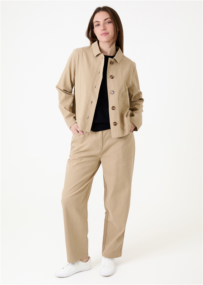 Balloon Leg Elastic Waist Cotton Twill Trousers