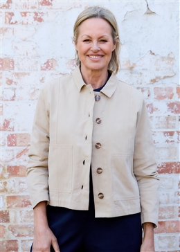 Boxy Cotton Twill Jacket - Stone - front view