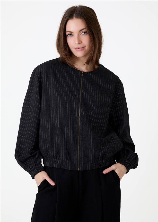 Pinstripe Zip Front Bomber Jacket