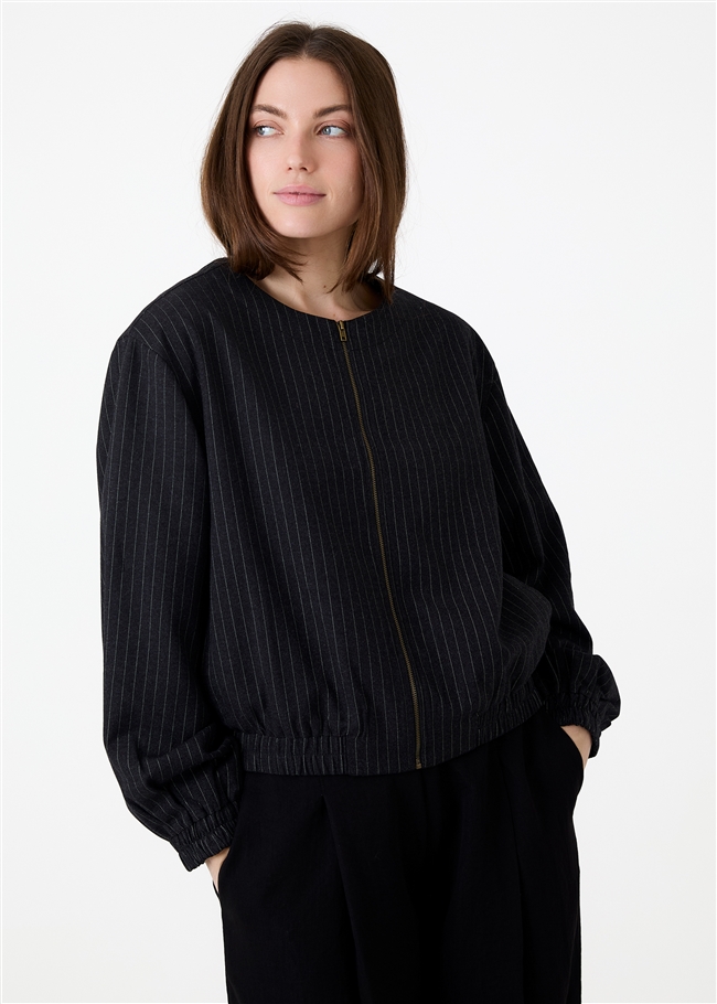 Pinstripe Zip Front Bomber Jacket