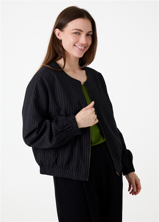 Pinstripe Zip Front Bomber Jacket