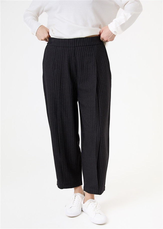 Pinstripe Pleat Front Elastic Waist Trouser